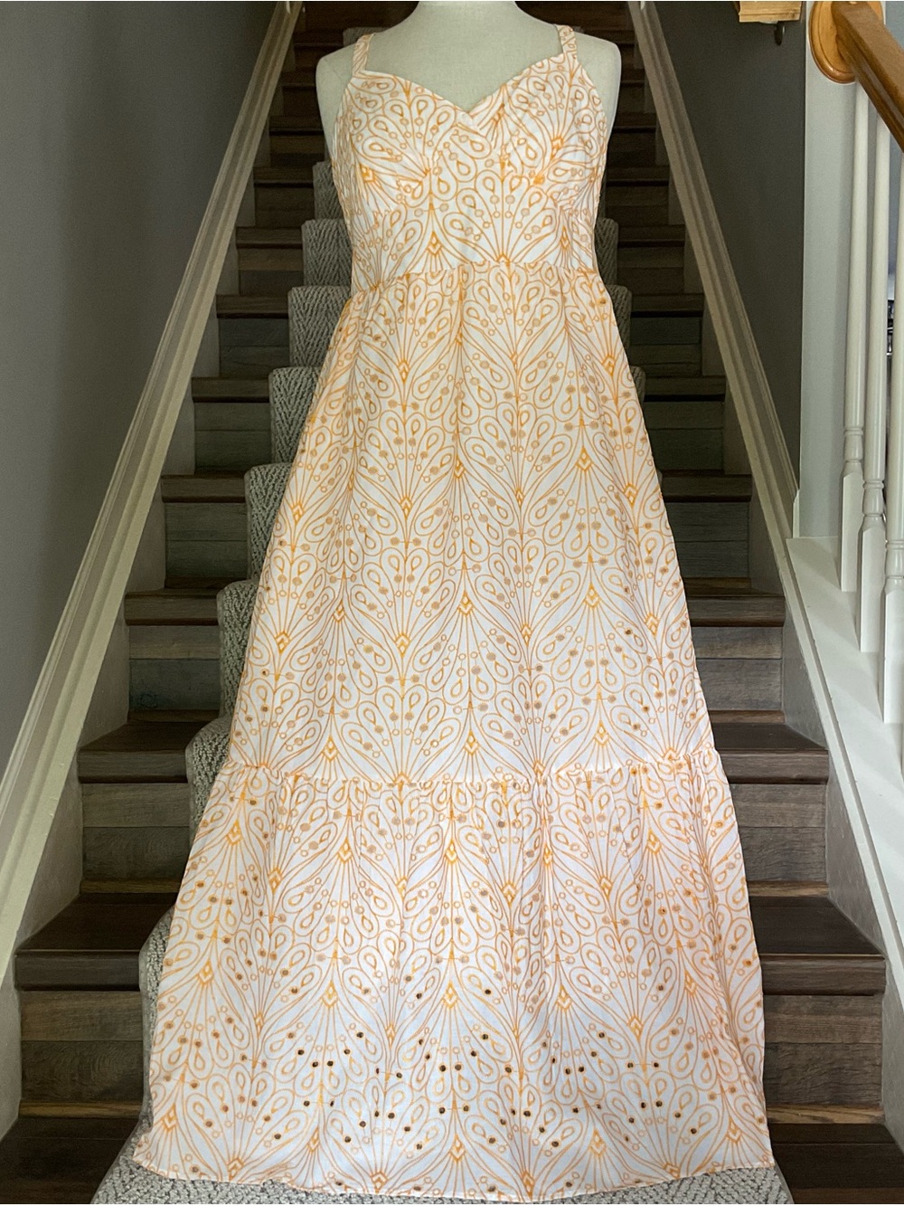 Loft Eyelet White &  Orange Maxi Dress